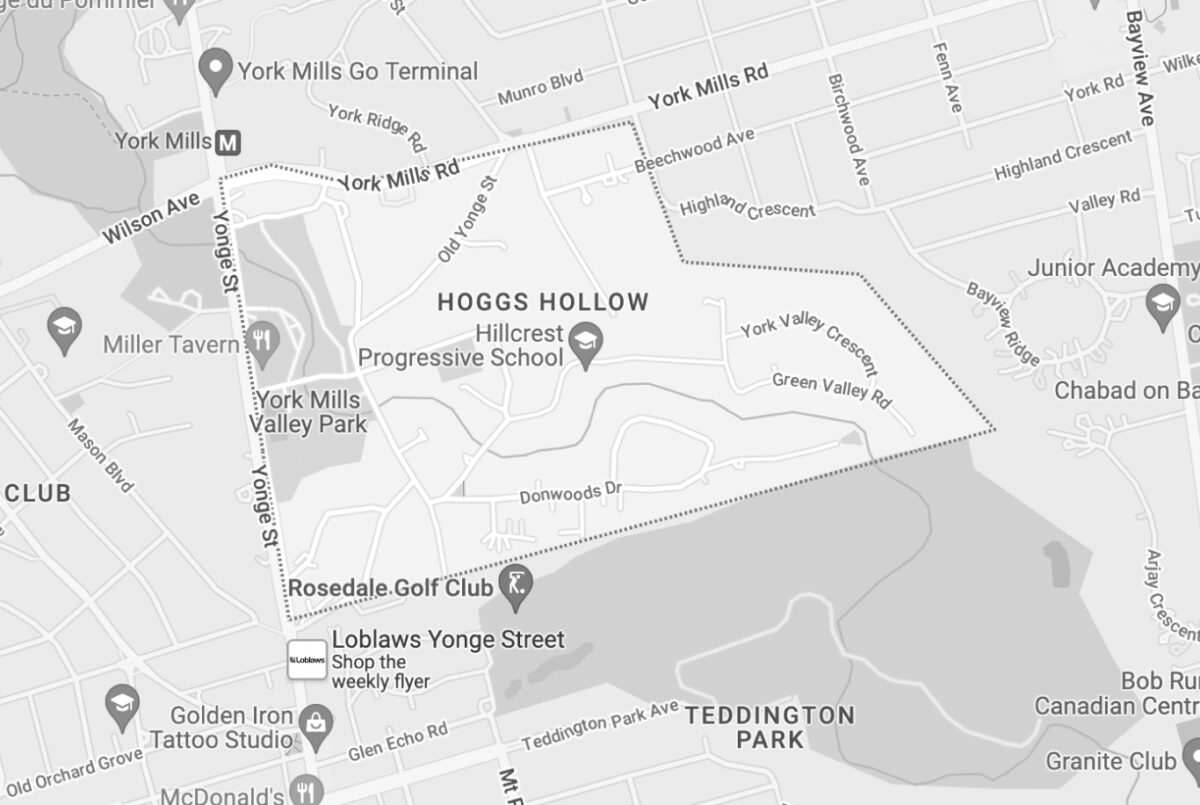 Map of Hogg's Hollow Toronto
